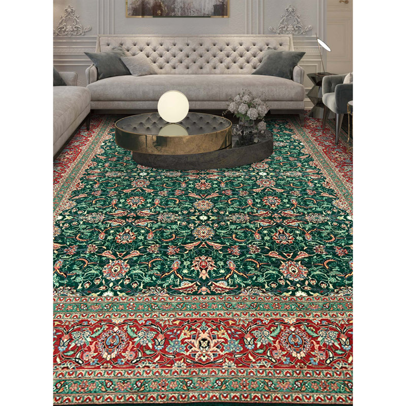 Tapis vert clair et rouille de haute qualité noué à la main