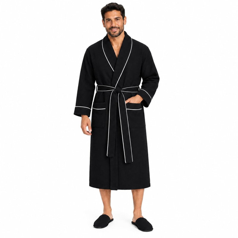 Peignoir gaufré LOTUS LINEN, M, Noir