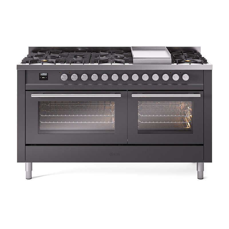 ILVE ProfessionalPlus II 60 Dual Fuel Range, knobs, Graphite Matte, Natural Gas