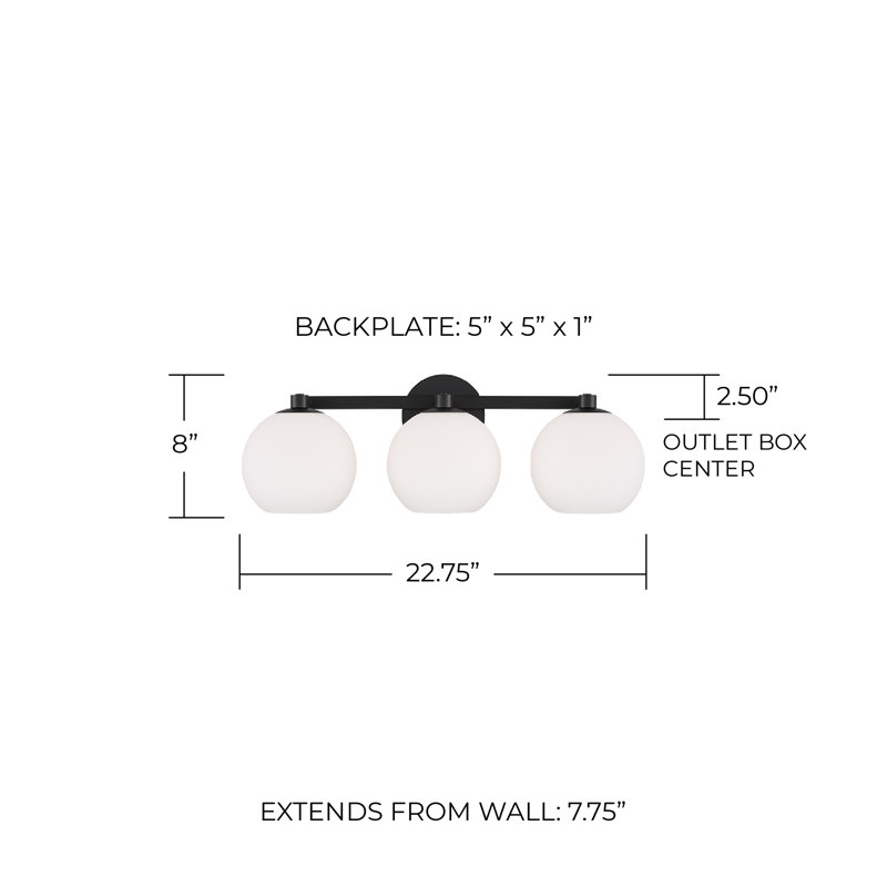 Ansley 3 - Light Dimmable Vanity Light, Matte Black