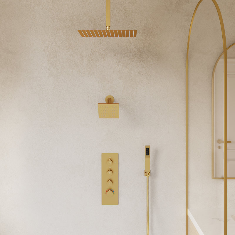 Système de robinet de douche thermostatique, pomme de douche à double effet de pluie haute pression au plafond avec valve brute