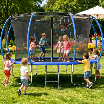 Round Trampoline with Safety Net for Backyard, Heavy Duty Outdoor Trampoline for Kids and Adults – Includes Enclosure