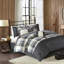 Ensemble de literie luxueux 7 pièces gris en polyester de style maison de campagne