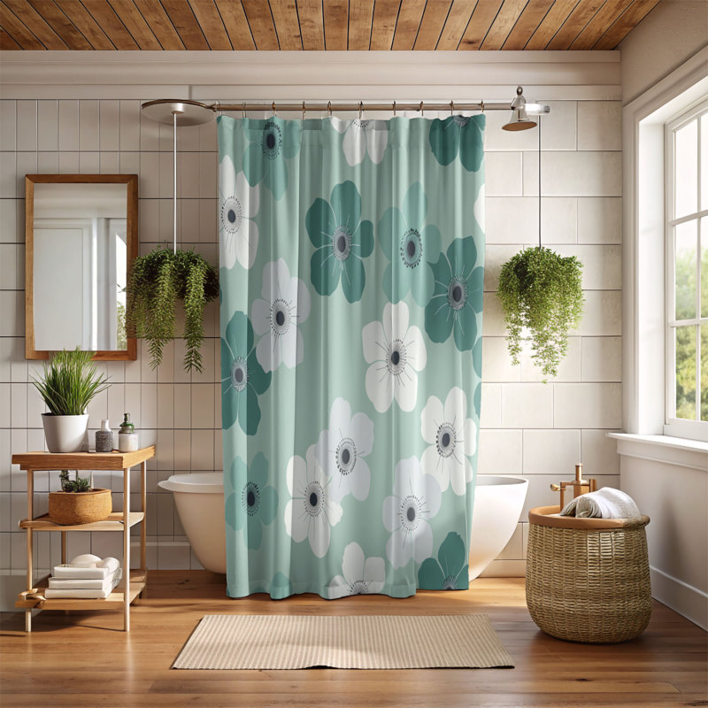 Rideau de douche standard 1 pièce Mint and Teal, H 74 po x l 71 po