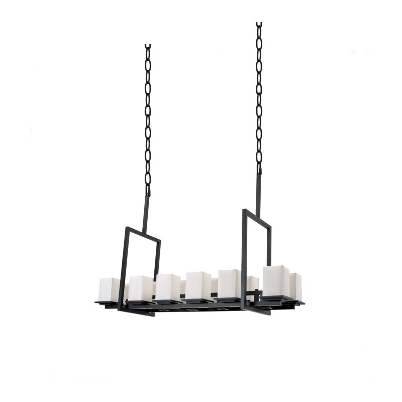 Lustre noir 12 lumières avec abat-jour blanc