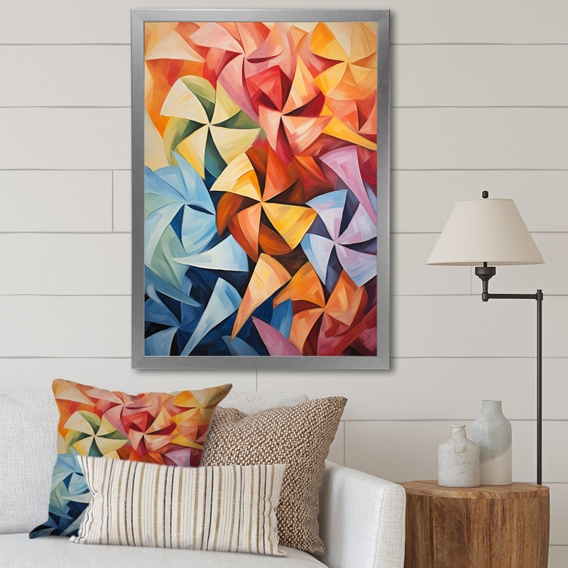 «Abstract Wind Turbines Rotation II - Wind Turbines», art mural, Cadre simple argenté, H 40 po x l 30 po x P 1,5 po