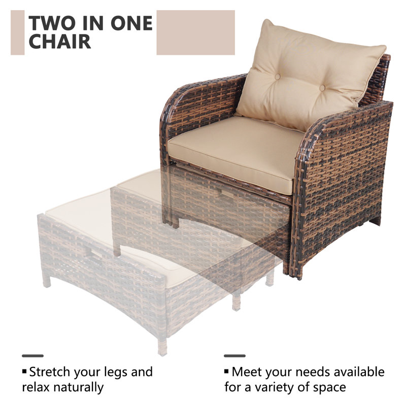 Beige Cushioned Brown Wicker 5-Piece Patio Conversation Set