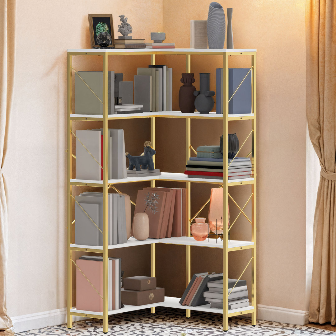 Sukanya 5 Tier Corner Bookcase, Large Display Rack Storage for Bedroom, Living Room Ebern Designs 