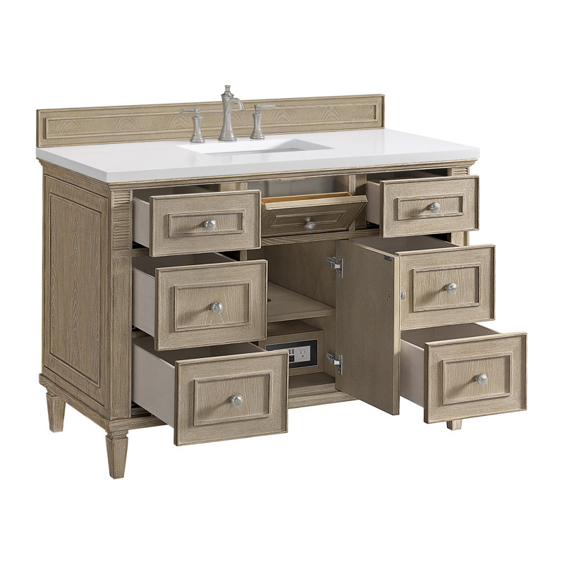 Lorelai 48'' W Single Vanity, White Zeus Quartz, Whitewashed Oak, 8" Widespread