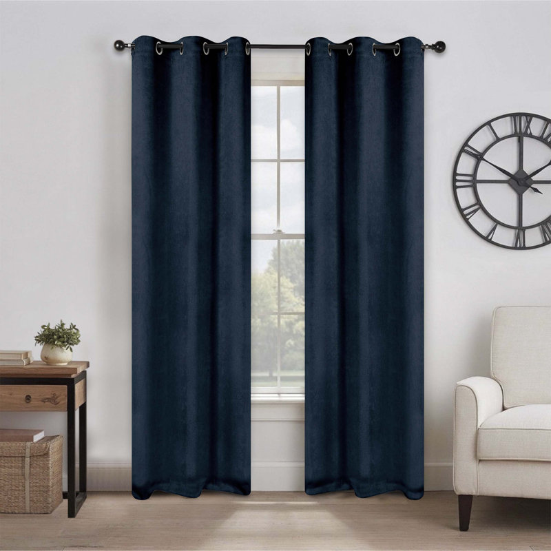 Kinlaw Textured Thermal Polyester Light Filtering Room Darkening Curtain Pair, 42" W x 84" L, Navy Blue