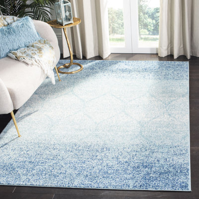 Tapis géométrique en polypropylène bleu / turquoise Lafitte