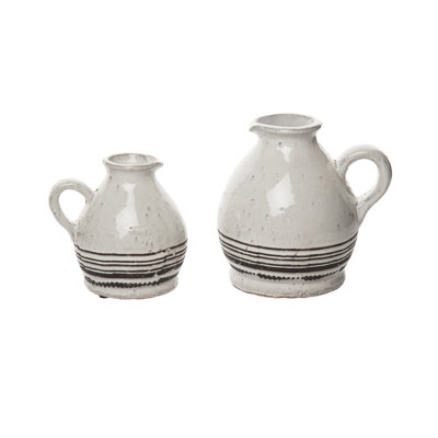 Ensemble de 2 pots en terre cuite blanc avec poignées 7,87 po