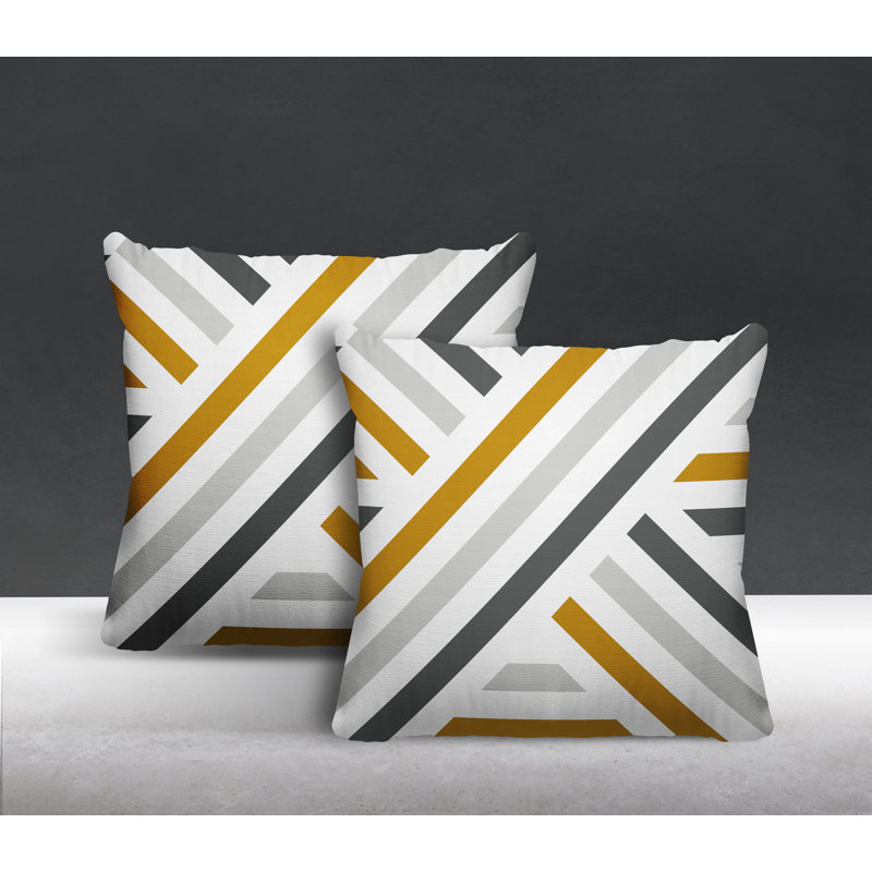 Coussin décoratif intérieur / extérieur à rayures, L 17 po x H 17 po, Jaune