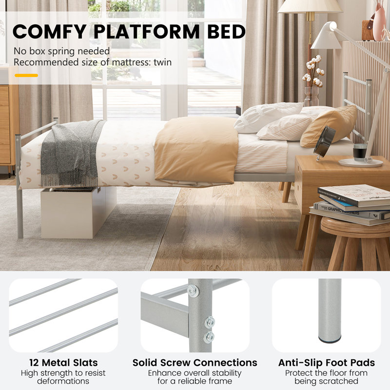 Edelberto 35.5" Bed Frame, Silver