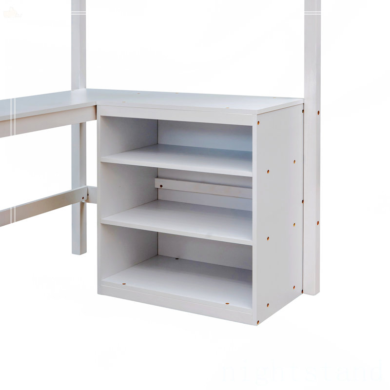 Lit mezzanine simple avec tablettes et bureau