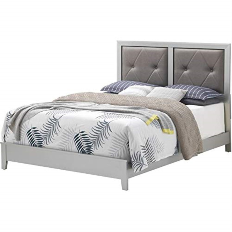 Riverside Vegan Leather Standard Bed, King, Silver/Champagne