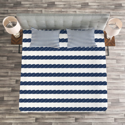Adolph White/Blue Microfibre Bedspread Set