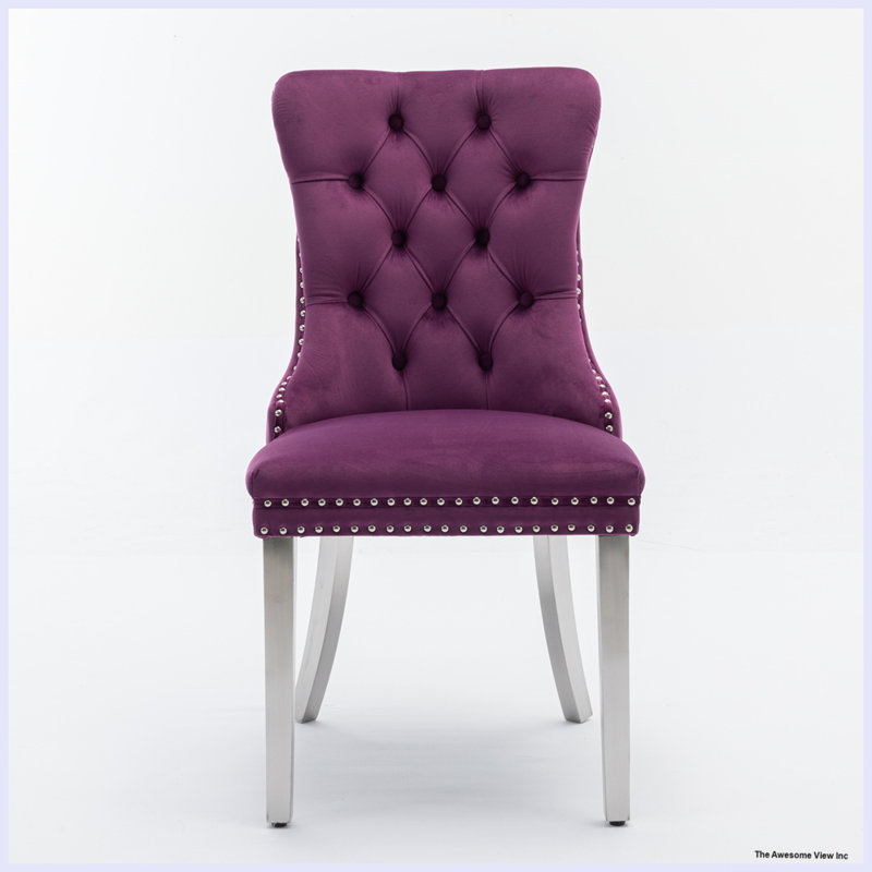Chaise de salle à manger rembourrée Kalana, Mauve, Argent