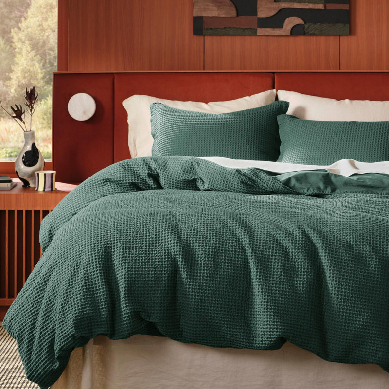 Essential Collection 100% Cotton Waffle Weave Duvet Cover Set, Linen, King Duvet Cover + 2 King Shams