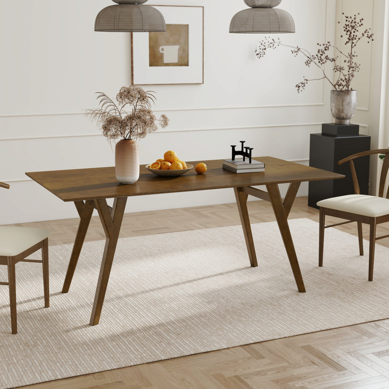 Table de salle à manger contemporaine à finition noyer avec base en bois massif