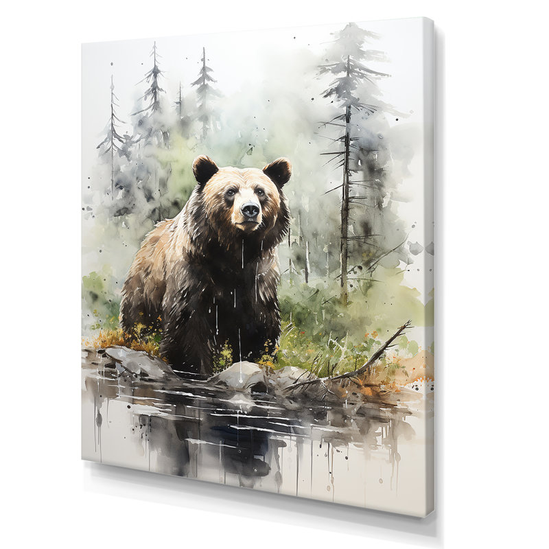 «Brown Grizzly Bear In Wilderness II», art mural, Toile tendue, 32" H x 16" W