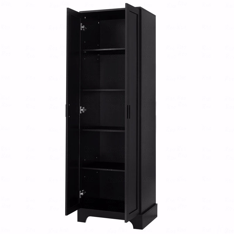 Armoire de rangement avec 2 portes pour salle de bain, bureau, tablettes réglables, panneau de fibres à densité moyenne, noir
