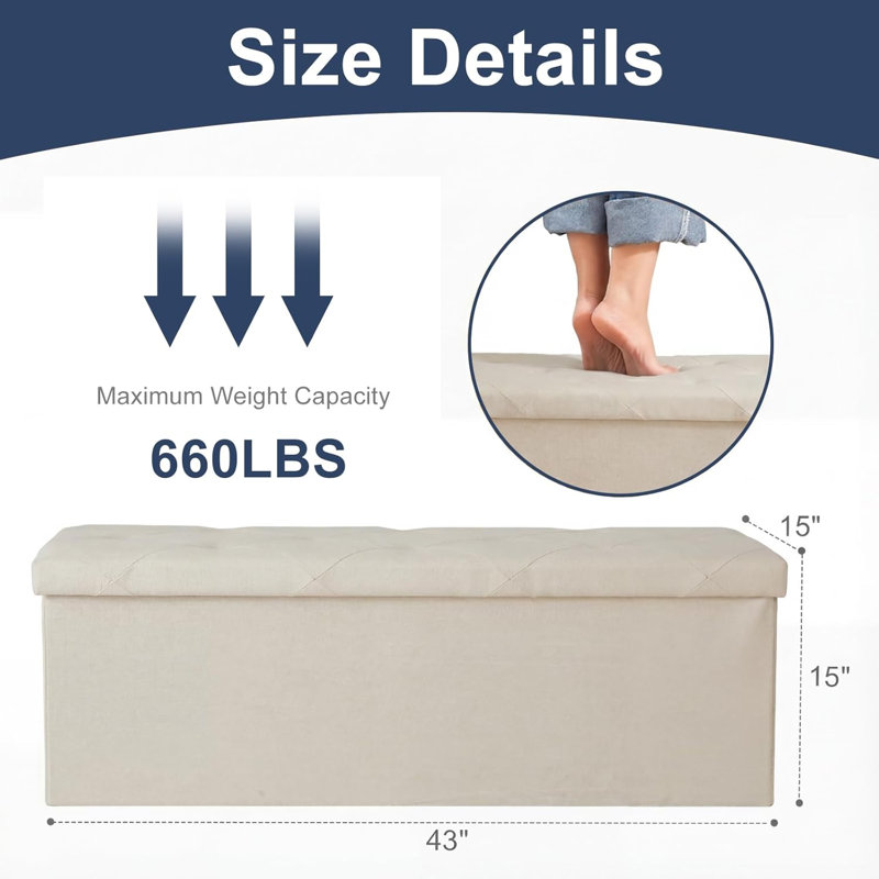 Banc de rangement avec repose-pieds 43 po
