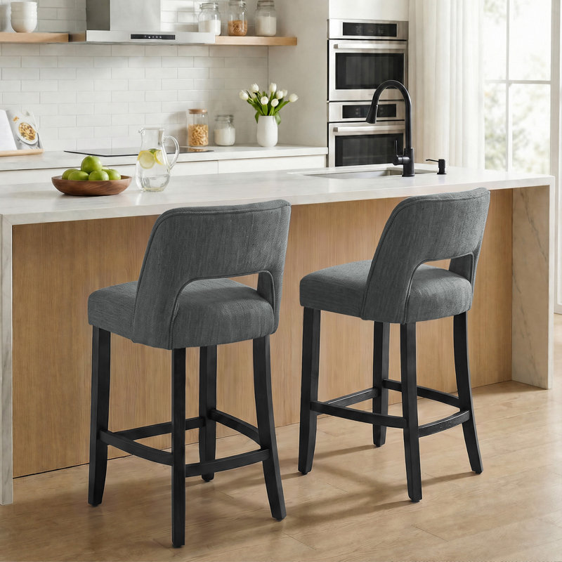 Tabouret de bar Bisto, Pieds noirs gris foncé