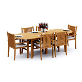 9 Pcs Grade-A Teak Wood Dining Set: 94" Double Extension Oval Table And 8 Cahyo Stacking Arm Chairs #11CH2208