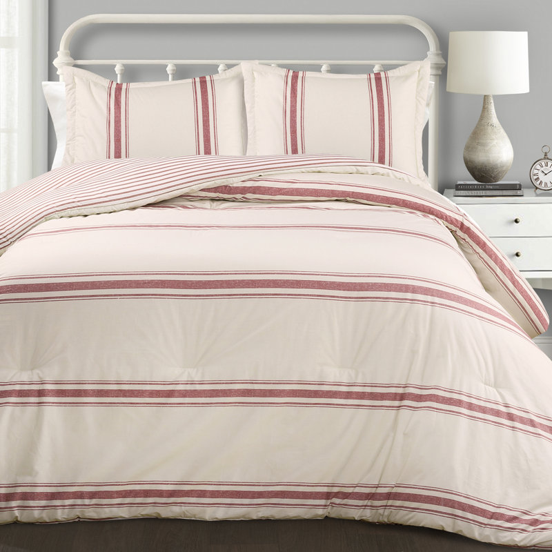 Gilroy Cotton Striped Comforter, Red, Full/Queen Comforter + 2 Shams