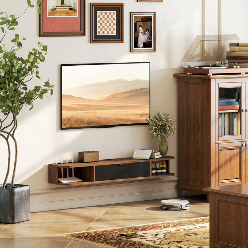 47" Floating TV Stand, Wall Mounted Media Console, Walnut, Walnut, 6.3"H x 47.2"L x 9.4"W