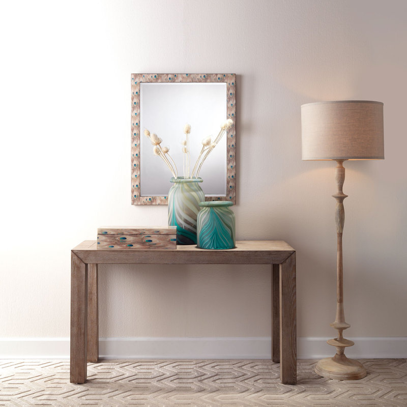 Plume Beveled Wood Frame Accent Mirror with Peacock Patterns