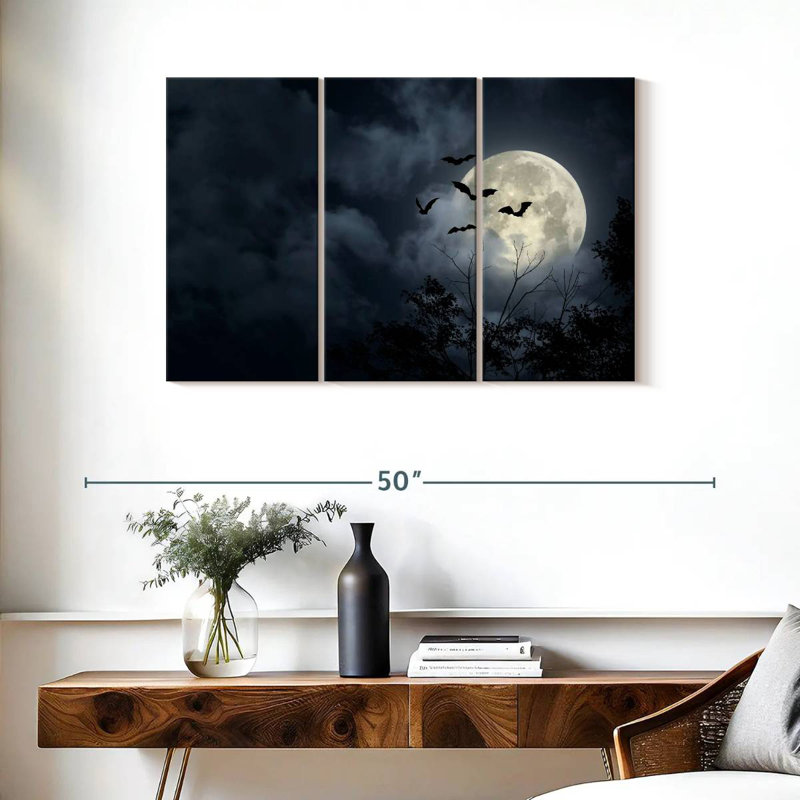 Brampt Flying Bats And Full Moon, 24" H x 38" W