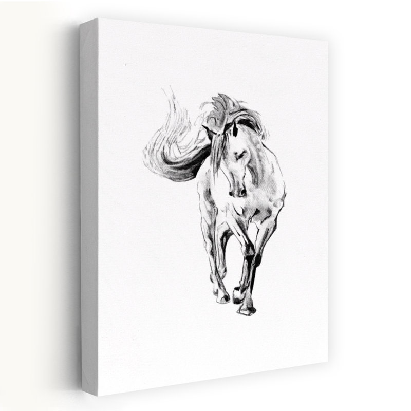 Croquis de cheval au galop - Illustration contemporaine, H 48 po x l 32 po