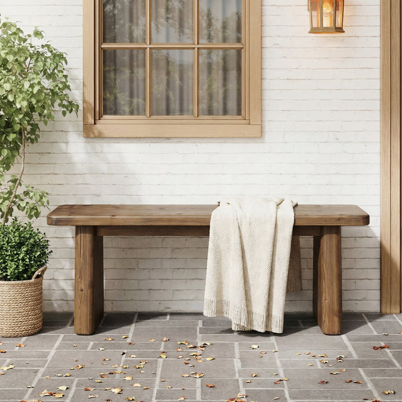 55.1" Solid Wood Bench, Rustic Entryway Bench