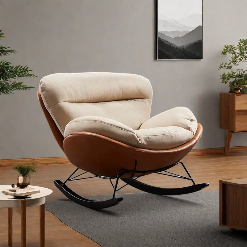 Chaise berçante en métal, Blanc cassé, Brun