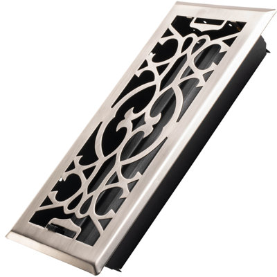 4X12 Floor Vent Covers Floor Register with Mesh Cover Trap, Heat and Air, Walkable Metal Floor Vent for HVAC Duct, Victorian, Satin Nickel