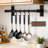 Double Bar Wall Mounted Pot Rack, Black with 8 Hooks for Pans and Kitchen Utensils