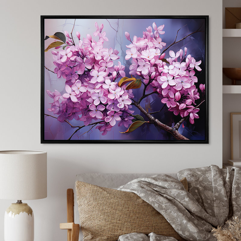 Lilas beauté dévoilé sur toile, H 34 po x l 44 po x P 1,5 po, Cadre flottant noir
