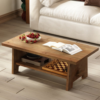 43.3'' Coffee Table with Solid Fir Wood Top Mortise Tenon Design