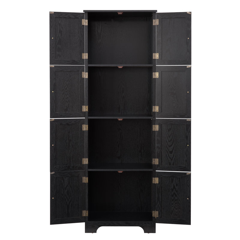 Armoire de rangement de 72,4 pouces de hauteur avec 8 portes, armoire de rangement multi-pièces en panneau de fibres à densité moyenne noire