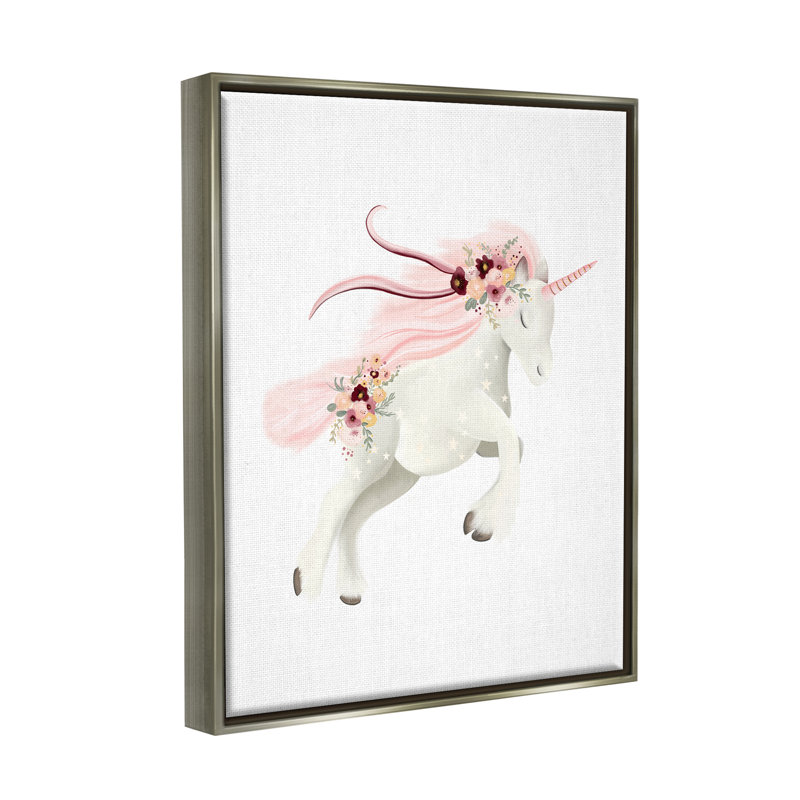 Licorne galopante pastel, Cadre flottant gris lustré, H 21 po x l 17 po x P 1,7 po