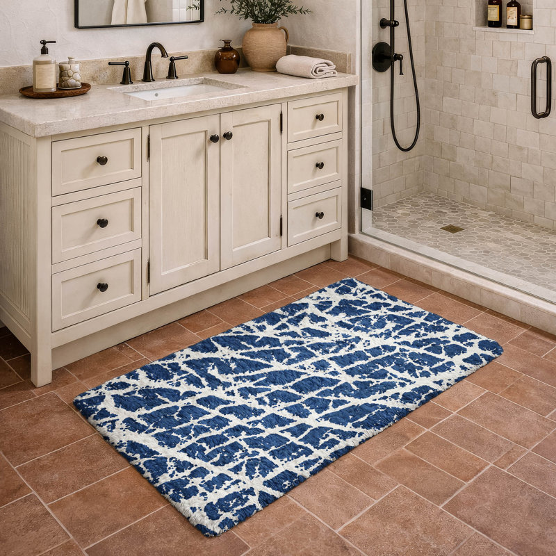 Premium Machine Washable Dream Shag ADS501 Crackle Rug, Navy, 2'6" x 3'10"