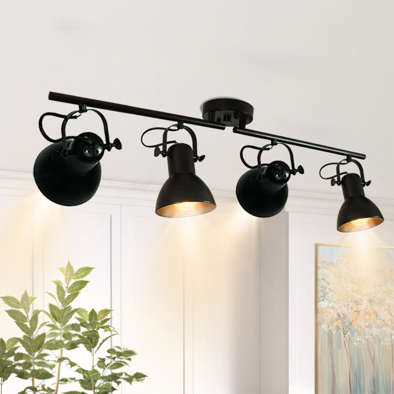 Black Adjustable Industrial 4-Light Track Lighting Fixture