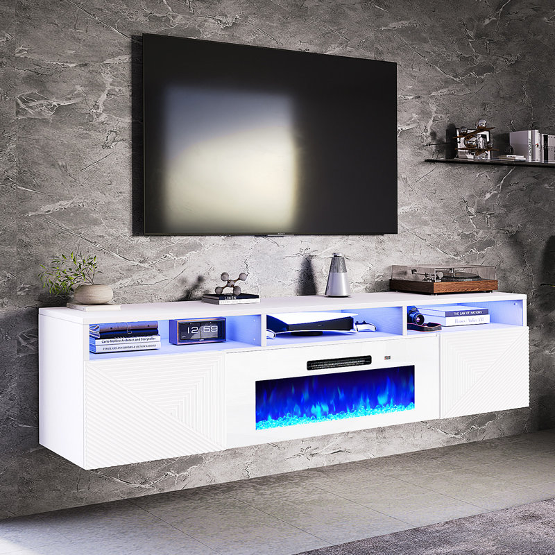  Meuble télé avec foyer 70 po Bhhatu, Blanc, 70"