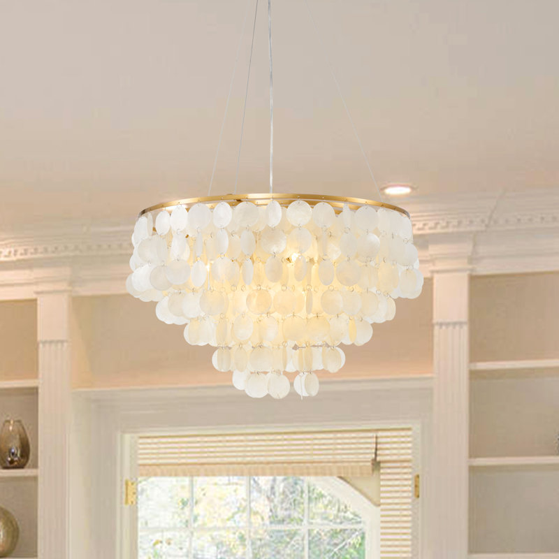 Ladaniel 6-Light Dimmable Gold Chandelier with White Round Shells