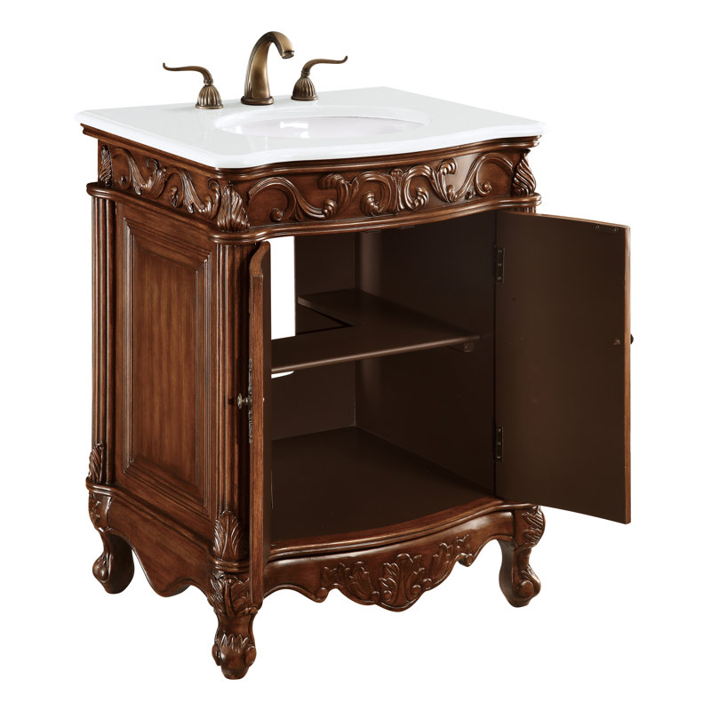Lunette 27'' Single Bathroom Vanity with Top, Teak, Cream