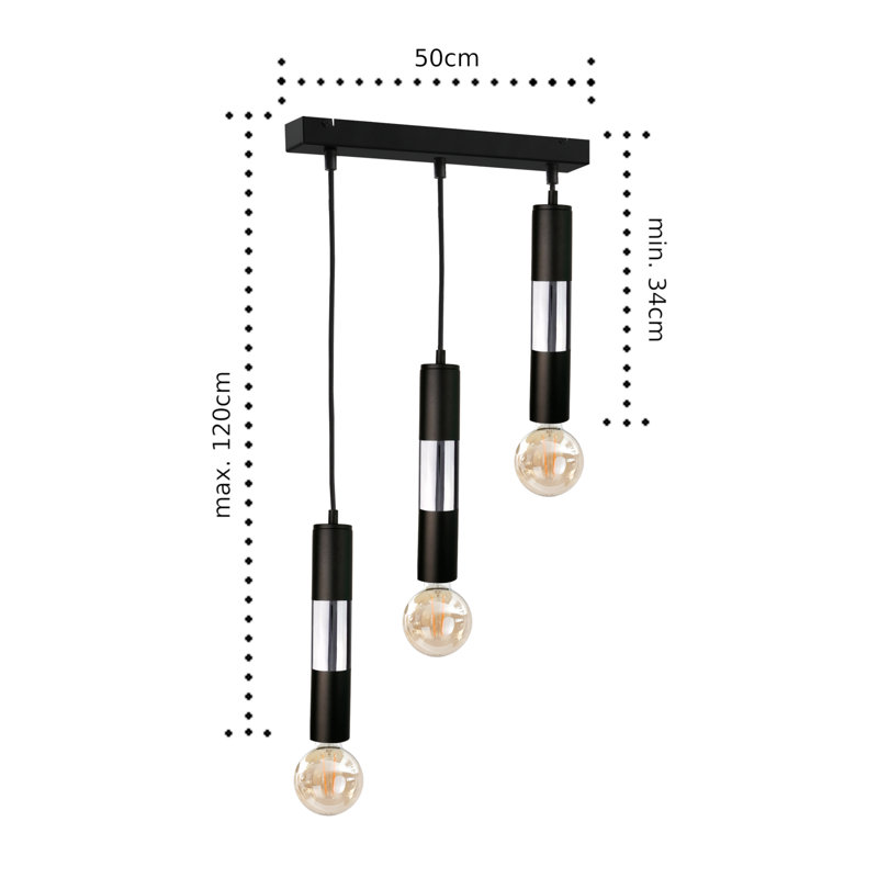 Carron 3 - Light Kitchen Island Pendant, Yes,  Black/Silver