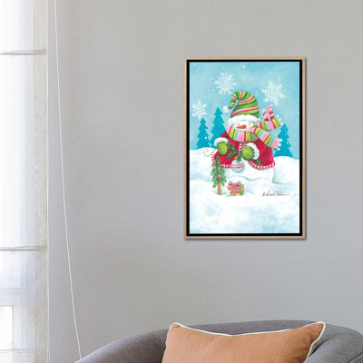 Joyeuses Fêtes, bonhomme de neige, reproduction d'art sur toile encadrée