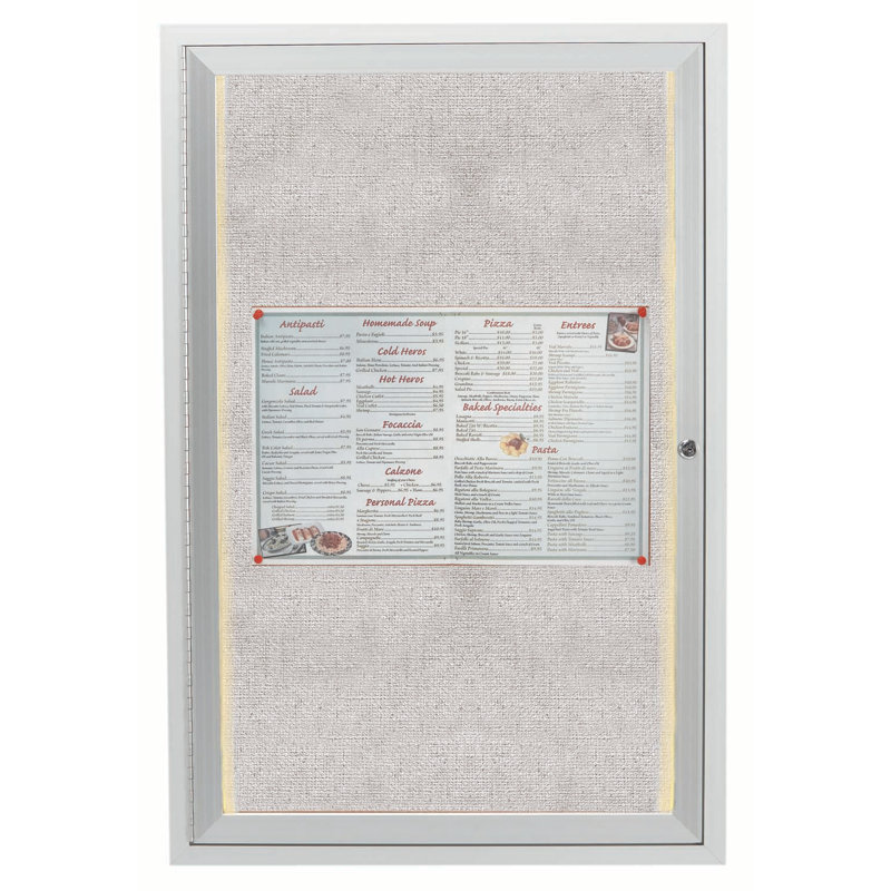 Tableau d’affichage mural fermé à del, Clair satiné anodisé, H 2 pi x l 1 pi 6 po